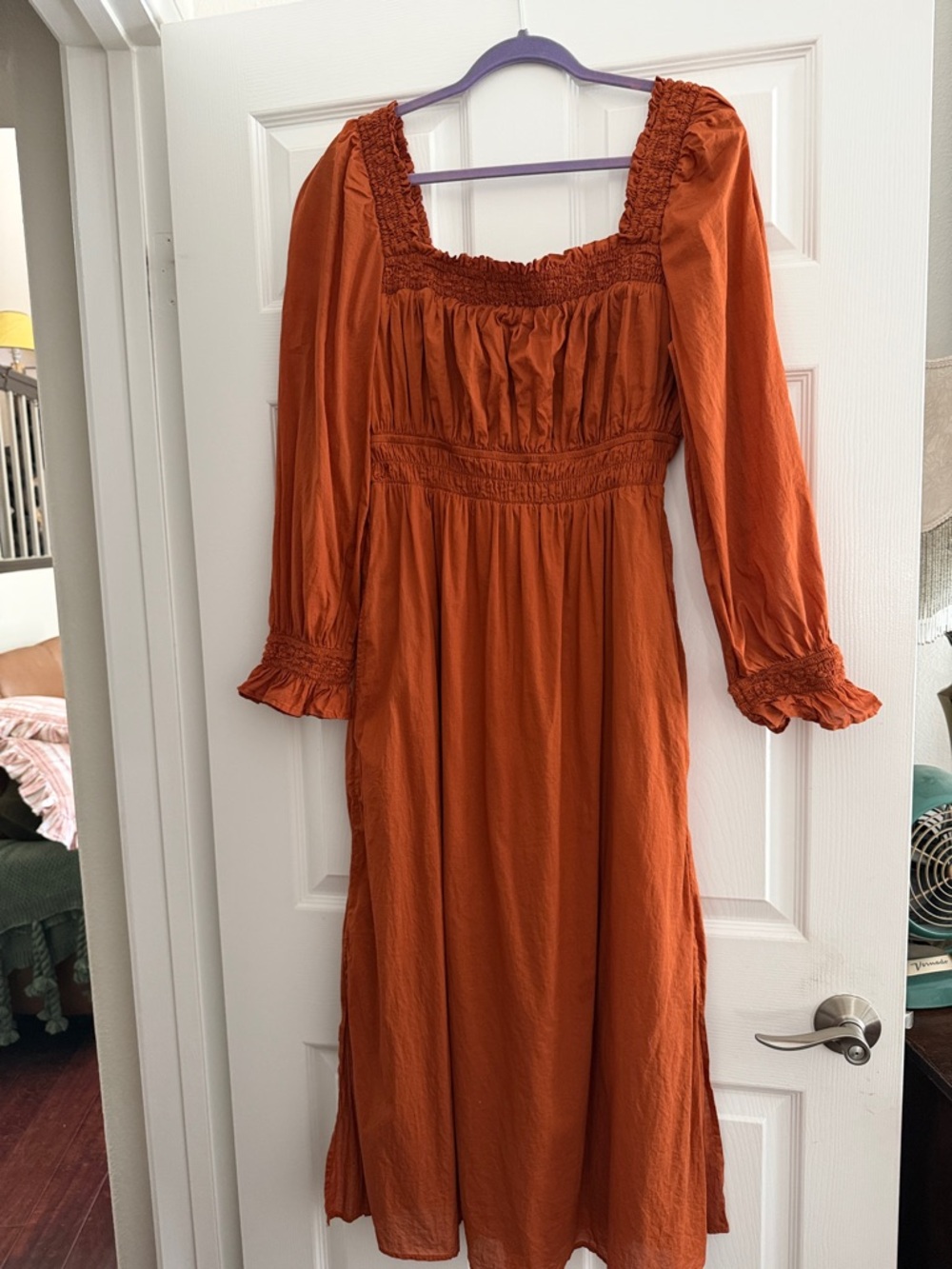 GAP Rust Orange Smocked Square-Neck Midi Dress- never worn